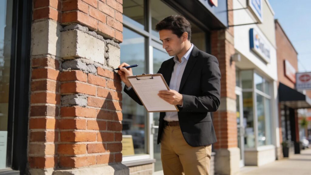 Appraiser conducting an inspection at a commercial building to prepare an appraisal report