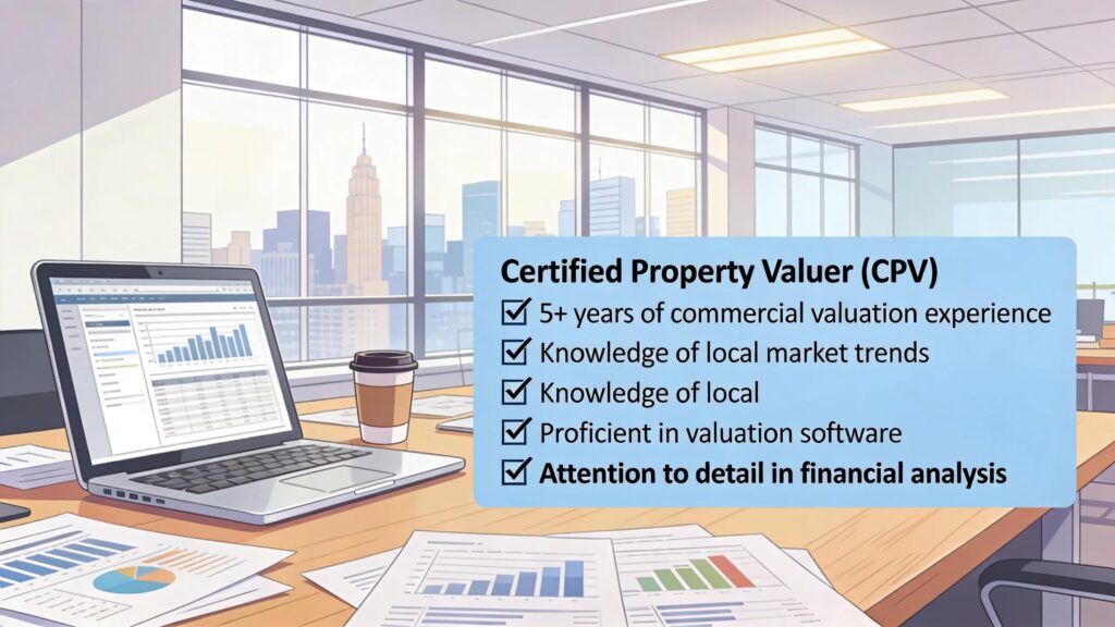 Checklist of essential qualifications for a commercial property valuer &mdash; key appraisal credentials and experience