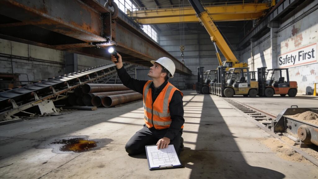 Inspector checking an industrial property during valuation