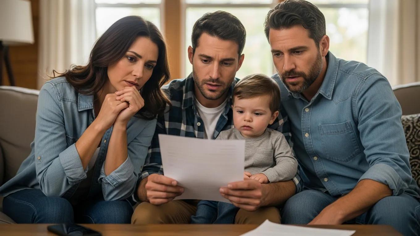 Family reviewing a mold inspection report in a cozy living room