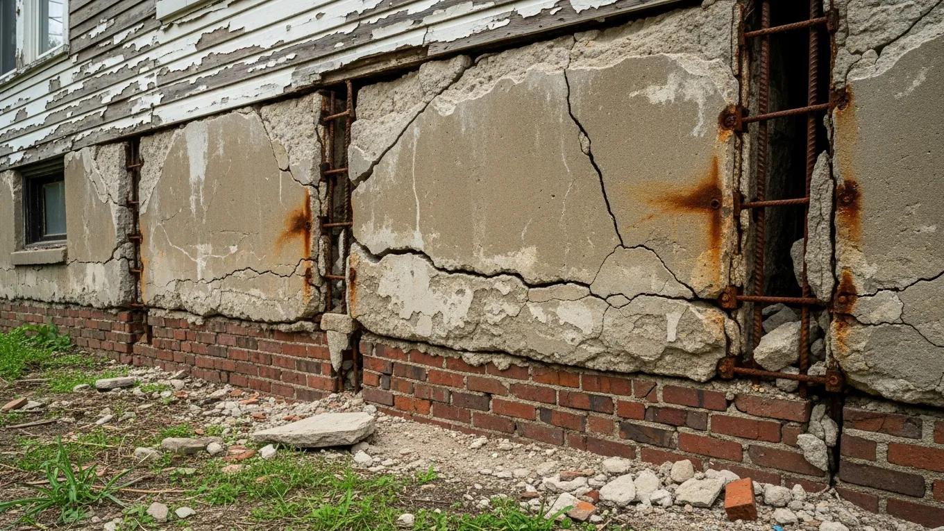 Foundation with visible cracks highlighting common issues in Detroit houses