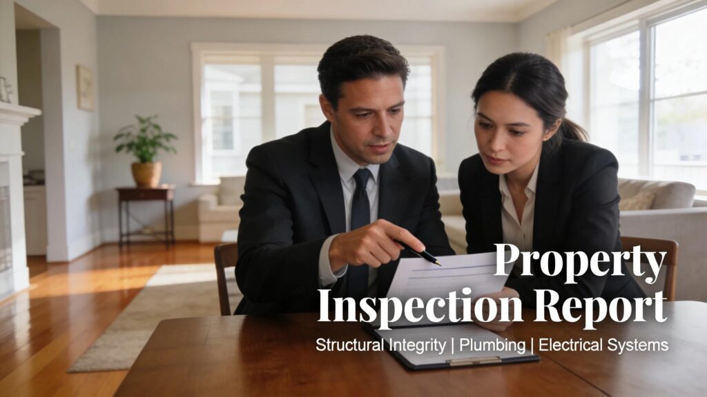 Property inspection process with inspector and client discussing report details