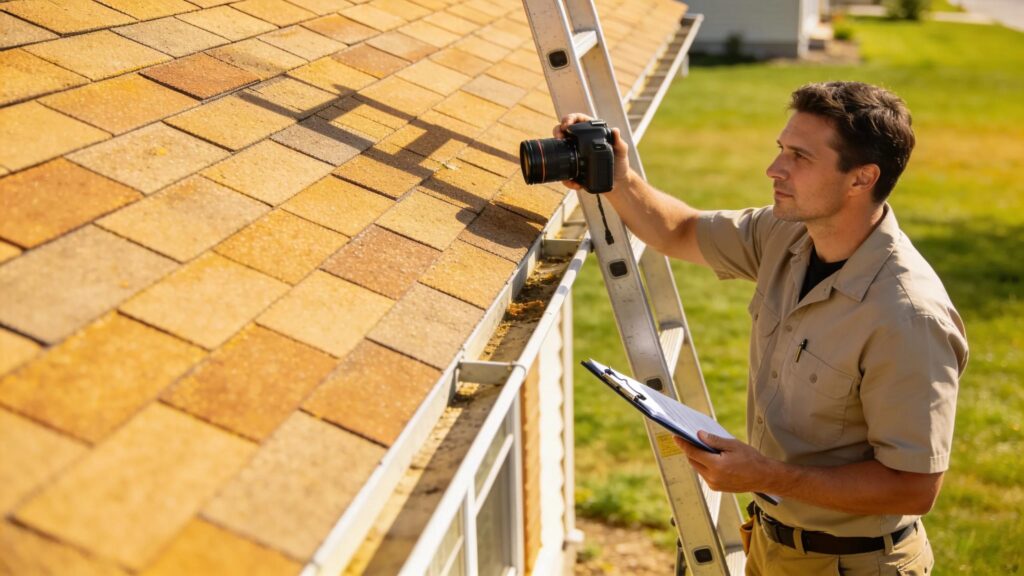 Inspector checking a roof to demonstrate the typical steps of a home inspection