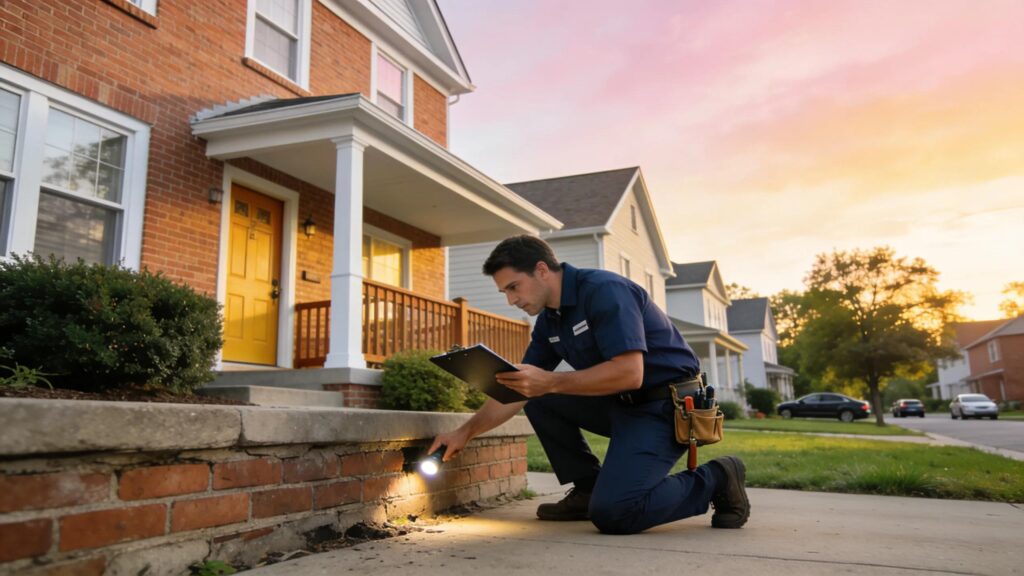 Professional property inspector evaluating a home in Southeast Detroit, emphasizing local inspection services